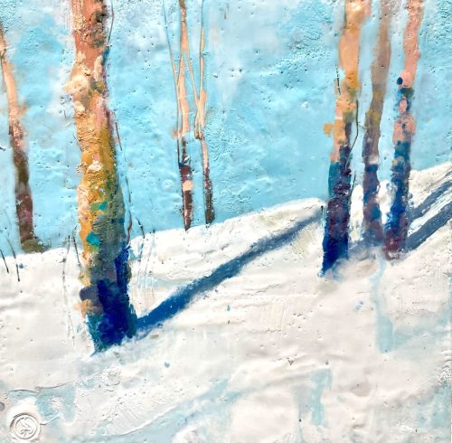 winter forest painting in encaustic
