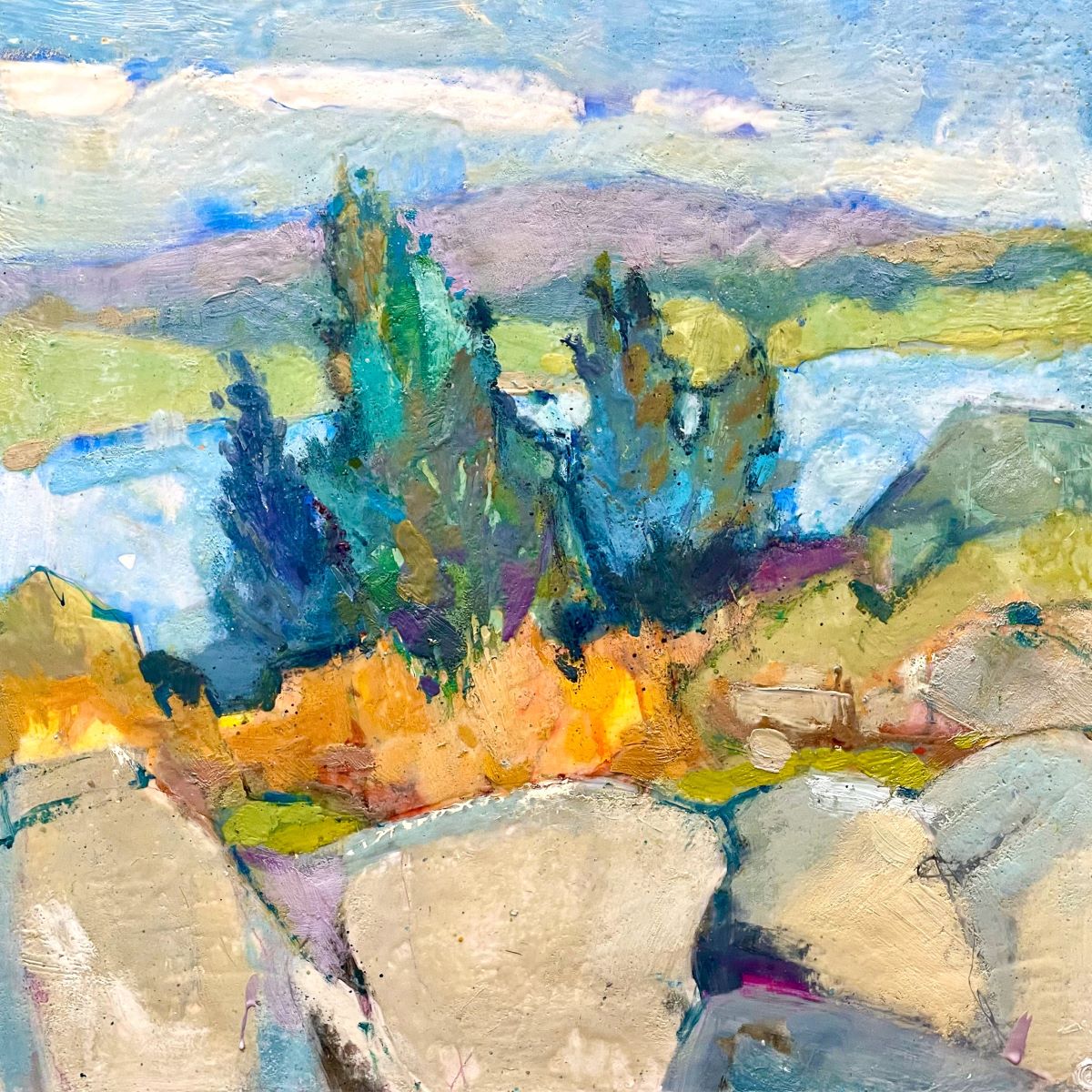 Encaustic landscape by Anne Stine