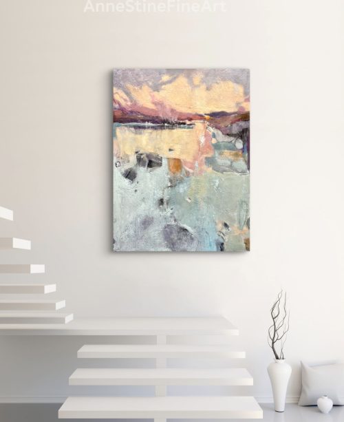 encaustic painting hanging in home