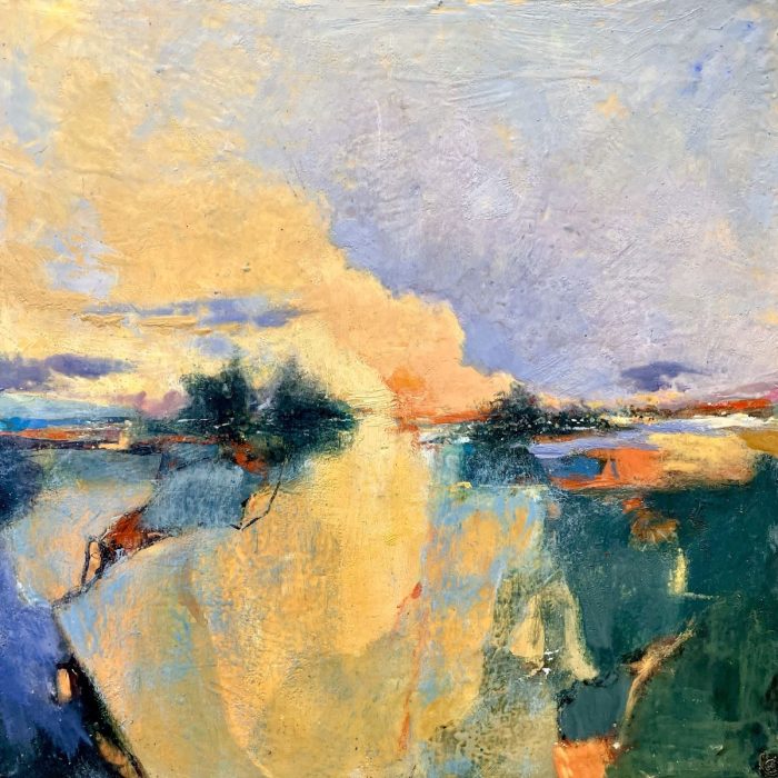 encaustic painting of abstract landscape