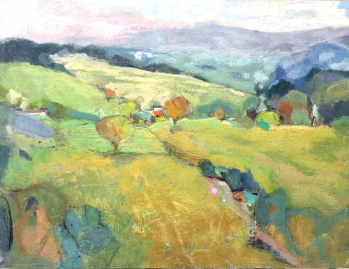 landscape painting of rolling hills