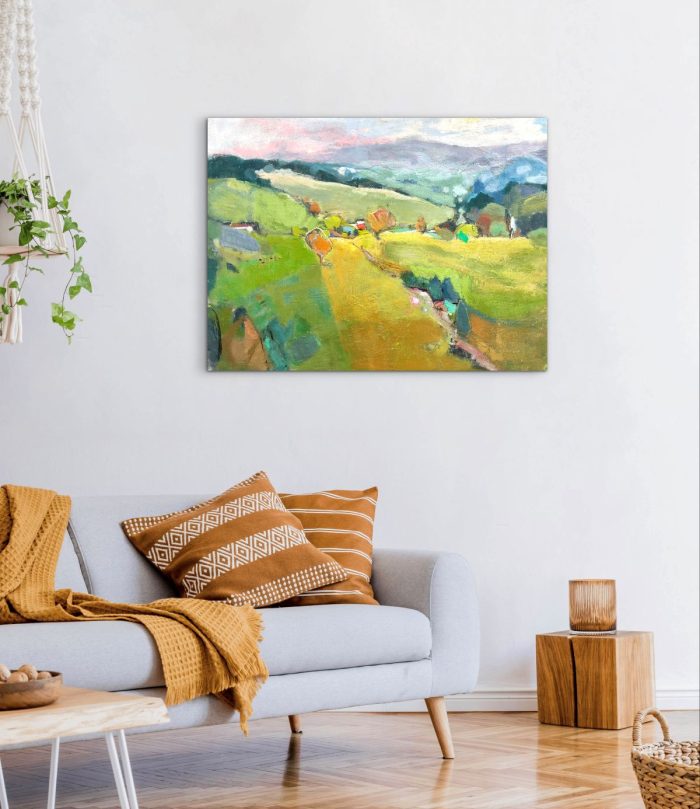 landscape painting of rolling hills interior design