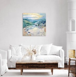 abstract landscape hanging in the living room interior design