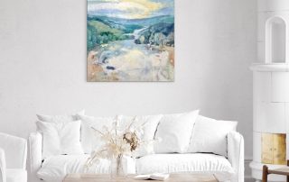abstract landscape hanging in the living room interior design