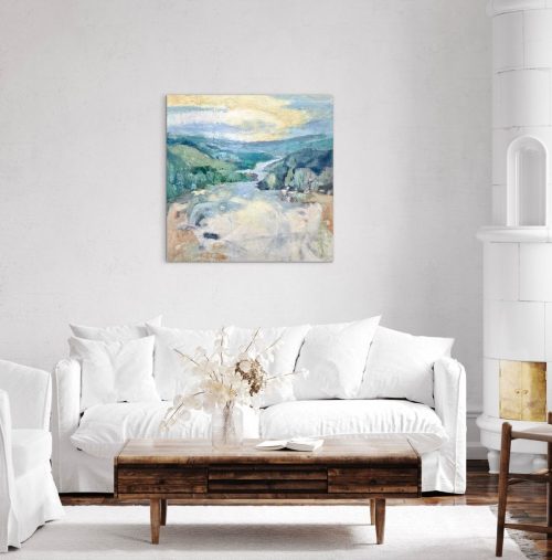 abstract landscape hanging in the living room interior design