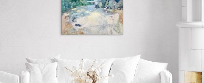 abstract landscape hanging in the living room interior design