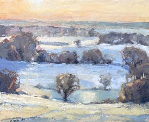 winter encaustic landscape painting for art collectors