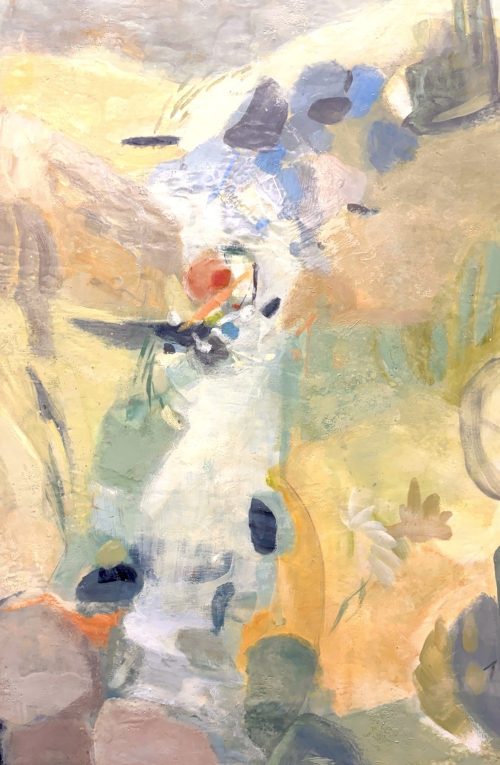 encaustic abstract painting of forest stream for art collectors