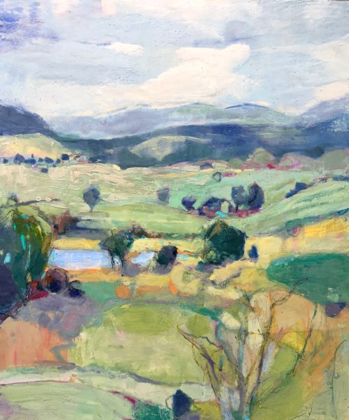 encaustic landscape painting showing texture