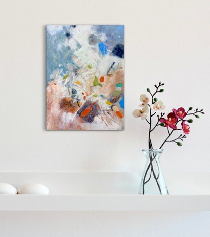encaustic painting with flowers and vase