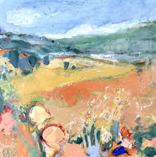 encaustic landscape painting in warm colors